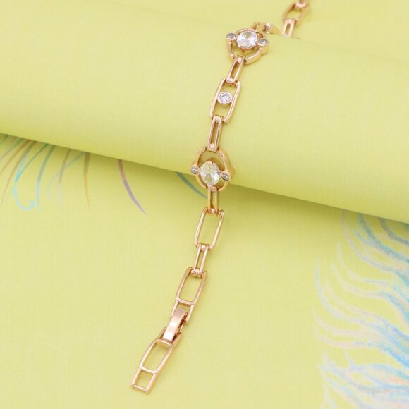 "Elegant Rose Gold Link Bracelet with Oval & Round Sparkling CZ, XPBL0926 - Picture 6 of 12